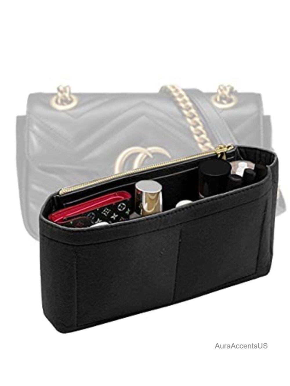 Felt Purse Organizer Insert with Zipper for Shoulder Bags - Set of 2